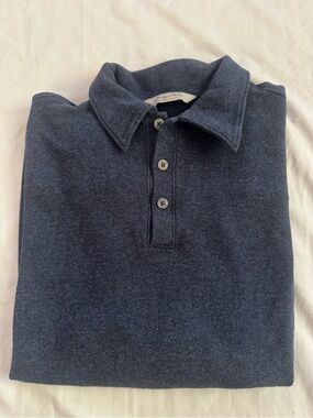 Vintage Indigo Palms Men's Navy long sleeves Button-Front Polo Shirt.